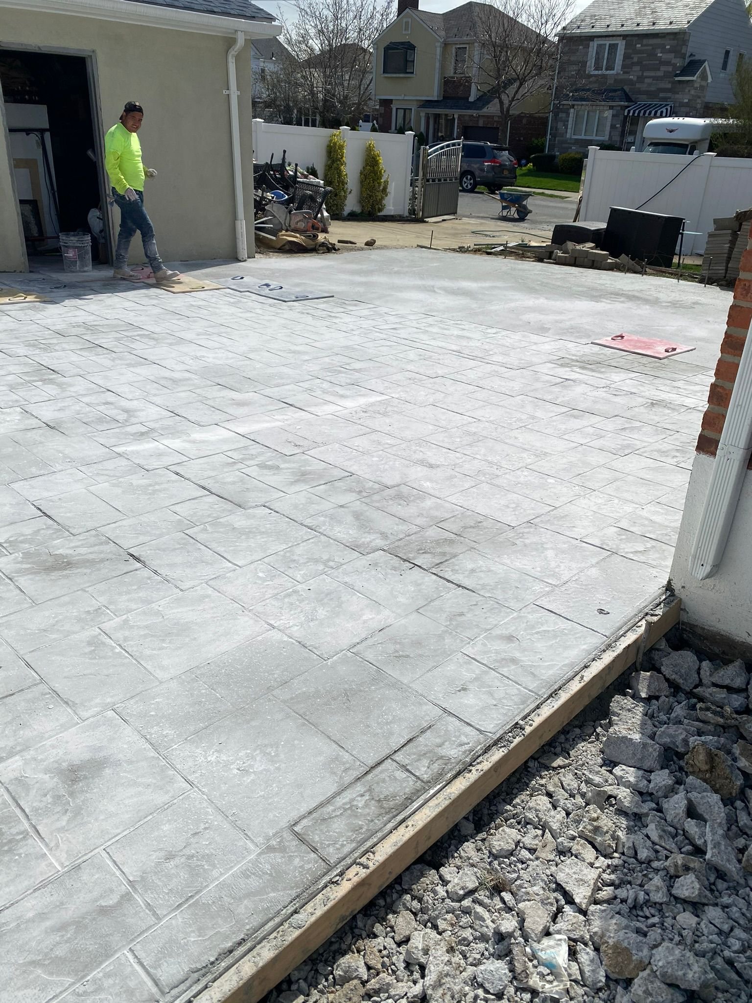 Freshly leveled concrete slab with a clean, even surface prepared for flooring installation.